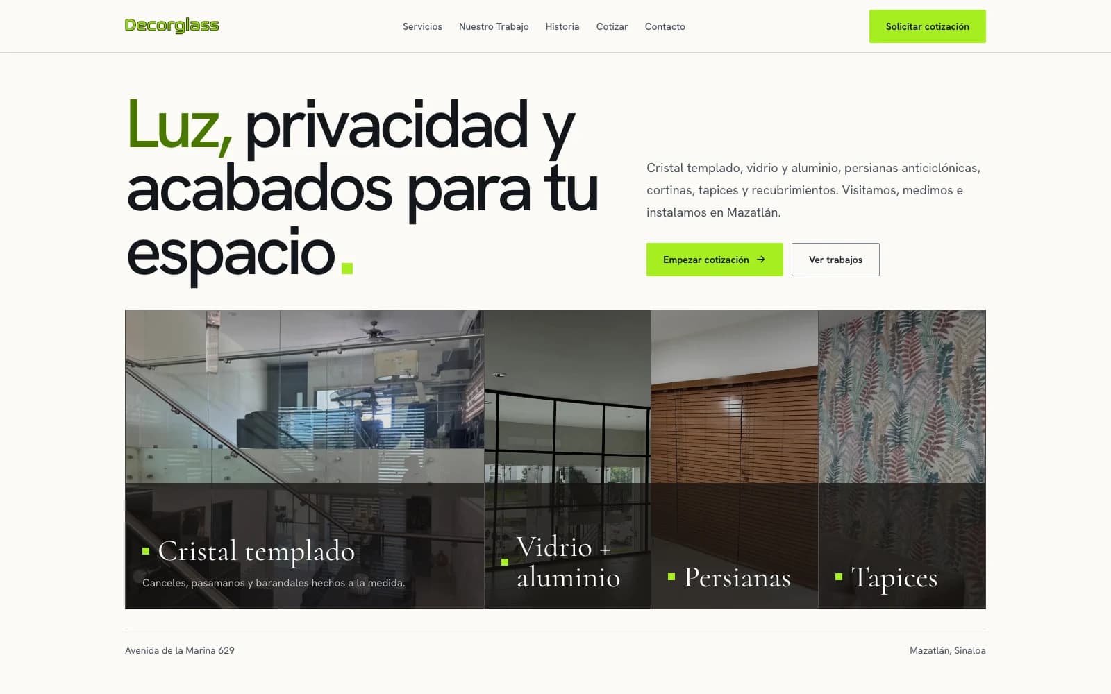 Decorglass website homepage designed by insten studio